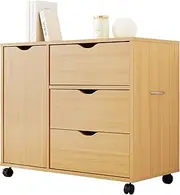 Hagiwara RCC-1552NA Chest, 3 Drawers, Wide with Wheels, Door Storage Handle, Width 31.5 x Depth 15.7 inches (40 cm), Height 26.4 inches (67 cm), Natural