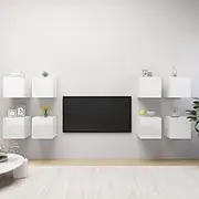 Wall Mounted TV Stands Set, Cabinets for Living Room Entertainment Center, Bookshelf Media Storage, High Gloss White Furniture, Bedroom Tables 30.5x30x30 cm