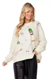 Mud Pie Women's HOLIDAY SPARKLE SWEATSHIRT with champagne bottles , new