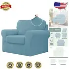 Soft and Stretchy 3-Piece Couch Cover - Pet Friendly Jacquard Fabric, Smoky Blue