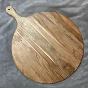 Acacia Wood Cutting Board Round W Handle 16 X 21 Serving Charcuterie Board New