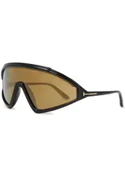 Tom Ford Lorna Mirrored Mask Sunglasses, Sunglasses, Black, Designer-engraved Mirrored Lenses, 100% UV Protection ONE SIZE