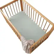 Snuggle Hunny Cot Sheet, Soft Stretchy Cotton Jersey Crib Fitted Sheet, Comes in Matching Drawstring Bag, Sage