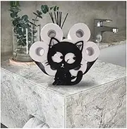 Omuotaut Cat Toilet Paper Holder, Black Metal Wall Mounted Toilet Paper Stand, Bathroom Tissue Storage, Metal Cat Roll Paper Shelf, Holds Seven Rolls