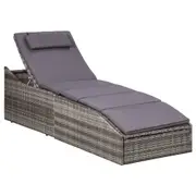 Sunbed with Cushion Poly Rattan Grey vidaXL