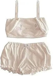 [VoutE] Kuromi Bra + Headband My Melody Cinnamoroll Cute Cartoon Plush Pajamas Costume Lovely Ears Bra Bloomers Shorts Velvet Set