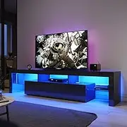 ELEGANT 200cm LED TV Cabinet with Glass Shelf 16 RGB LED Lighted for TVs, TV Entertainment Unit with Ambient Lights for Living Room Bedroom