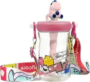 Bc Babycare Toddler Cups with Straw,500ml Kids Water Bottle, Toddler Water Bottle Leak Proof with Adjustable Straps.BPA-Free Tritan Baby Cups with Silicone Soft Tip Dinosaur (Pink)
