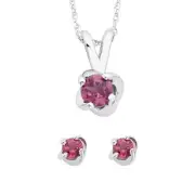 Pink Tourmaline Gemstone Solitaire Earrings & Pendant Set in Sterling Silver