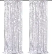 Silver Backdrop Curtains 2 Pieces 2FTx8FT Sequin Backdrop Decor for Party Wedding Christmas Background
