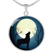 Wolf Circle Necklace Howling At The Moon Night Stainless Steel or 18k Gold 18-2