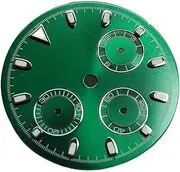 [Fitbitey] 1pcs 29.5mm Watch Dial Suitable for VK63 Quartz Movement Modified Dial Accessories Dial Face Silver Makers Green Luminous(A2)