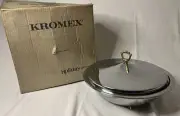 New Vintage Kromex Chrome & Pyrex Holiday Giftware Vegetable Bowl ~1970 Vintage