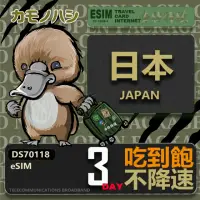 在飛比找momo購物網優惠-【鴨嘴獸 旅遊網卡】日本eSIM 3日吃到飽 高流量網卡(日