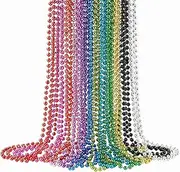 SHAOQINLIN 24 Pcs 33 Inch 7 mm Metallic Bead Necklaces, Mardi Gras Party Beads Necklace Juneteenth Round Beaded Necklaces Bulk for Juneteenth, Christmas, Party Favor, Carnival