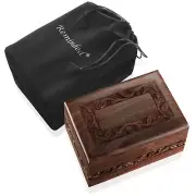 Rosewood Hand-Carved Wood Memorial Cremation Box with Velvet Bag - Small