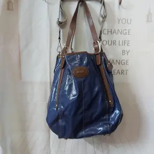 專櫃二手近新真品義大利製 TOD’S G-Bag 漆亮帆布 水桶型肩背包