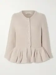 [LIBEROWE] LIBEROWE - Ruffled Cashmere Peplum Cardigan - Beige - large large Neutrals