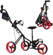 Costway 3-Wheel Folding Golf Push Cart, Multifunctional Push Pull Golf Trolle...