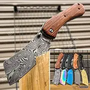 KCCEDGE BEST CUTLERY SOURCE EDC Pocket Knife Camping Accessories Razor Sharp Edge Cleaver Blade Folding Knife For Camping Gear Survival Kit 58649 (Damascus Etched)