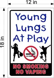 YOUNG LUNGS AT PLAY NO SMOKING NO VAPING SMOOTH PVC PLASTIC SIGN (CHOOSE SIZE)