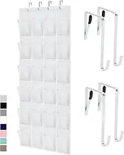 Gorilla Grip Slip Resistant Breathable Space Saving Mesh Large 24 Pocket Shoe Organizer, Up to 40 Pounds, Over the Door, Sturdy Closet Storage Rack Hangs on Closets for Shoes, Sneakers, White