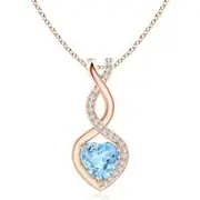 Aquamarine Infinity Heart Pendant with Diamonds