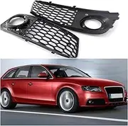 2 Pcs Car A4 Front Bumpe Grill Mesh Honeycomb Grille Compatible For A4 B8 Fog Light Surround Cover 2008 2009 2010 2011 2012 Car Accessories