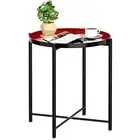 Round Side Table, Metal Small Bedside Nightstand with Removable Tray Top
