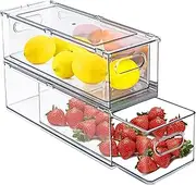 bealy 2 Pack Fridge Organizers and Storage with Pull out Drawer, Stackable Storage Drawer, Clear Refrigerator Organizers and Storage, BPA-Free for Kitchen Cabinet Pantry,13.4x 4.96 x 4.3 inch