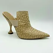 $750 Burberry Women's Sand Galuchat Leather Pointed Toe Heel Mule Sandal 8020181
