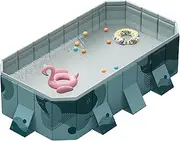 Large Outdoor Swimming Pool, Summer Portable Garden Pool, Above Ground Rectangle Paddling Pool Swimming Pool Complete Set(Color:B)