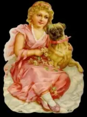 2 Girl W Pug Dog LARGE GERMAN DIE CUT SCRAP PAPER DIE CUTS VICTORIAN SCRAPS