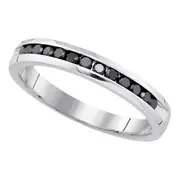 14k White Gold Round Black Diamond Band Ring 1/4 Cttw