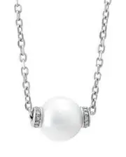 Silver 0.09 ct. tw. Diamond 8.5mm Pearl Necklace