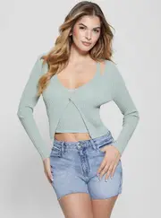GUESS Green Reese Double Layer Knit Top Size: Large, Viscose Rayon