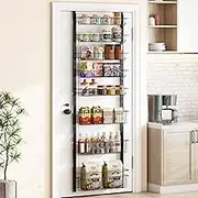 MOTYYA Over the Door Pantry Organizer, 8-Tier Adjustable Baskets Pantry Organization and Storage, Metal Door Shelf with Detachable Frame, Space Saving Hanging Spice Rack for Kitchen Pantry Bathroom
