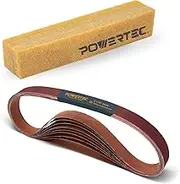 POWERTEC 11127-7 1 x 30 Inch A/O Sanding Belts and Abrasive Cleaning Stick Set, Assortment 24PK, 4 Each of 60/80/120/180/240/400 Grit for WEN 6515T, Bucktool Belt and Disc Sander Natural Rubber Eraser