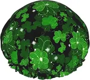 St Patricks Day Leaves Print Shower Cap For Women Men Reusable Lightweight Soft Bath Hair Cap With Elastic Band
