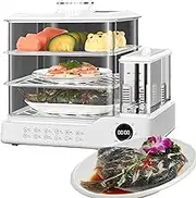 Digital Glass Steamer, 1.5l With 2-tier Digital Steamers With 12h Booking, 12 Modes Fast Heating Vegetable Steamers Stainless Steel Base With Boil Dry Protection Quick Cooking For Veggies, Meats, Rice