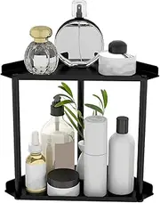 Omiention 2-Tier Corner Counter Organizer - Metal Bathroom Vanity Shelf for Skincare, Makeup & Toiletries | Space-Saving Kitchen & Bath Storage | Blac