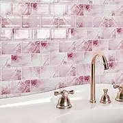 Livelynine Peel and Stick Backsplash Pink Tile Stickers for Kitchen Wall Pink and White Marble Sticky Tiles for Bathroom Walls Shower 12x12 4-Tiles Renter Friendly Back Splash Stick on Subway Tile