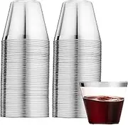 LATERN 60Pcs Silver Rimmed Plastic Cups, 270ml Plastic Tumblers Reusable Drink Cups Elegant Party Wine Glasses for Champagne Beer Cocktail Martini Soda Dessert (8.9 x 7.1cm)