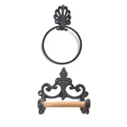 Vintage Hook Cast Iron Ornaments Wall Hanger Towel Bathroom Tissue Holder Black