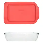 Pyrex 233-D 5 Qt Glass Baking Dish and 233-PC Red Lid