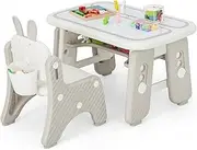 HONEY JOY Kids Table & Chair Set, Graffiti Toddlers Art Table & Chair w/Flip-Top Bookshelf, Erasable Drawing Board, Adjustable Height & Storage for Drawing Learning, Includes Rich Accessories