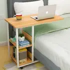 60cm Sofa Bed Side Table Laptop Desk w/ Shelves & Wheels Supreme Natural & White