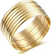 [Carweilon] Women's Set of 7 Bracelet Bangle Jewelry Stainless Steel High Polished Tri Color Rose Gold/Silver/Gold 8.5Inches