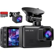Dash Cam Front and Rear, 2.5K+1080P Dual Dash Camera for Cars, 2’’ Display Mi...