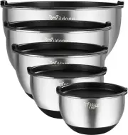 Set of 5 Stainless Steel Nesting Mixing Bowls with Airtight Lids & Non-Slip Base